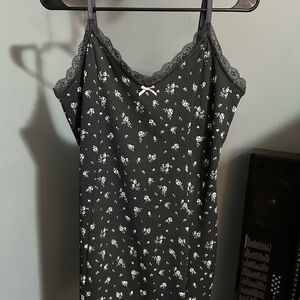 H&M Black Floral Chemise with Lace Trim